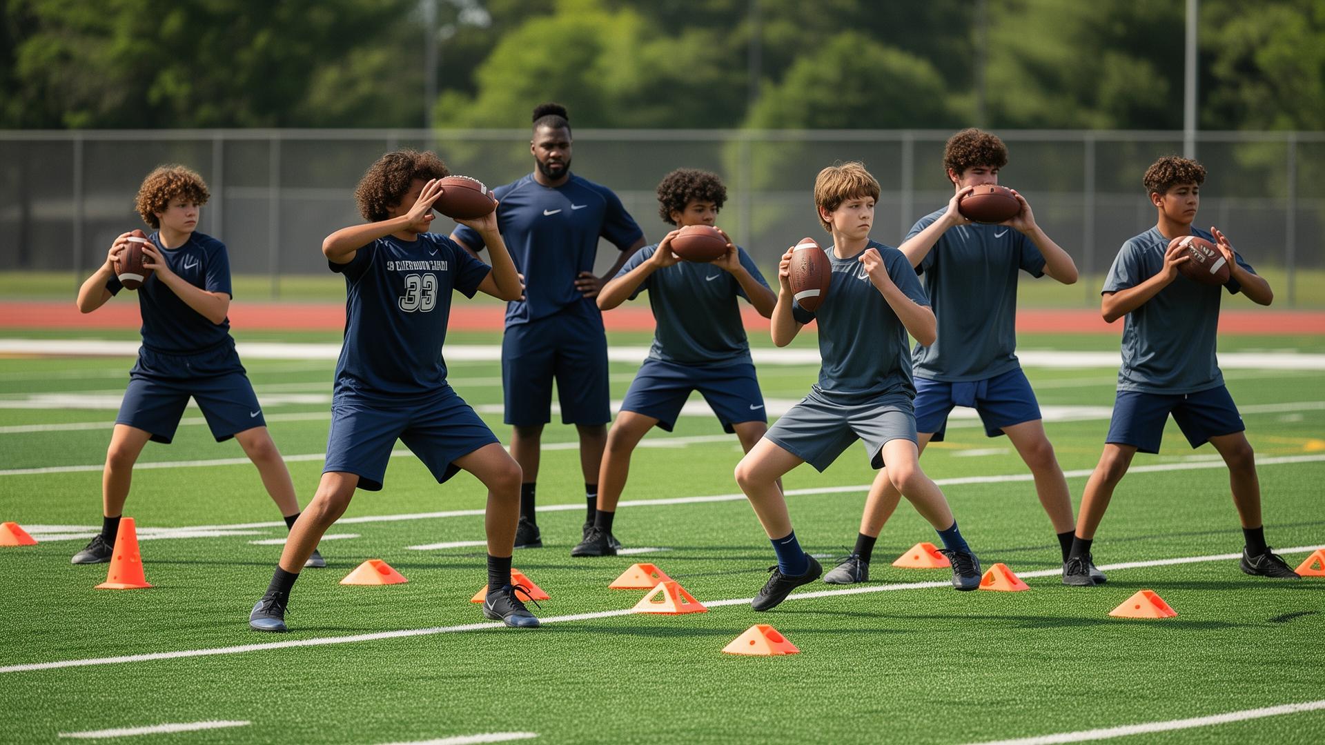QBs working footwork drills